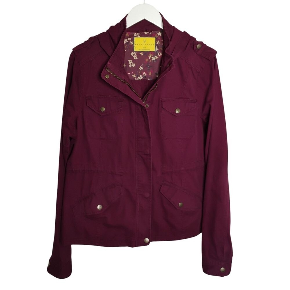 Prince & Fox Jacket Burgundy Wine Zip and Snap button with Hood size XL